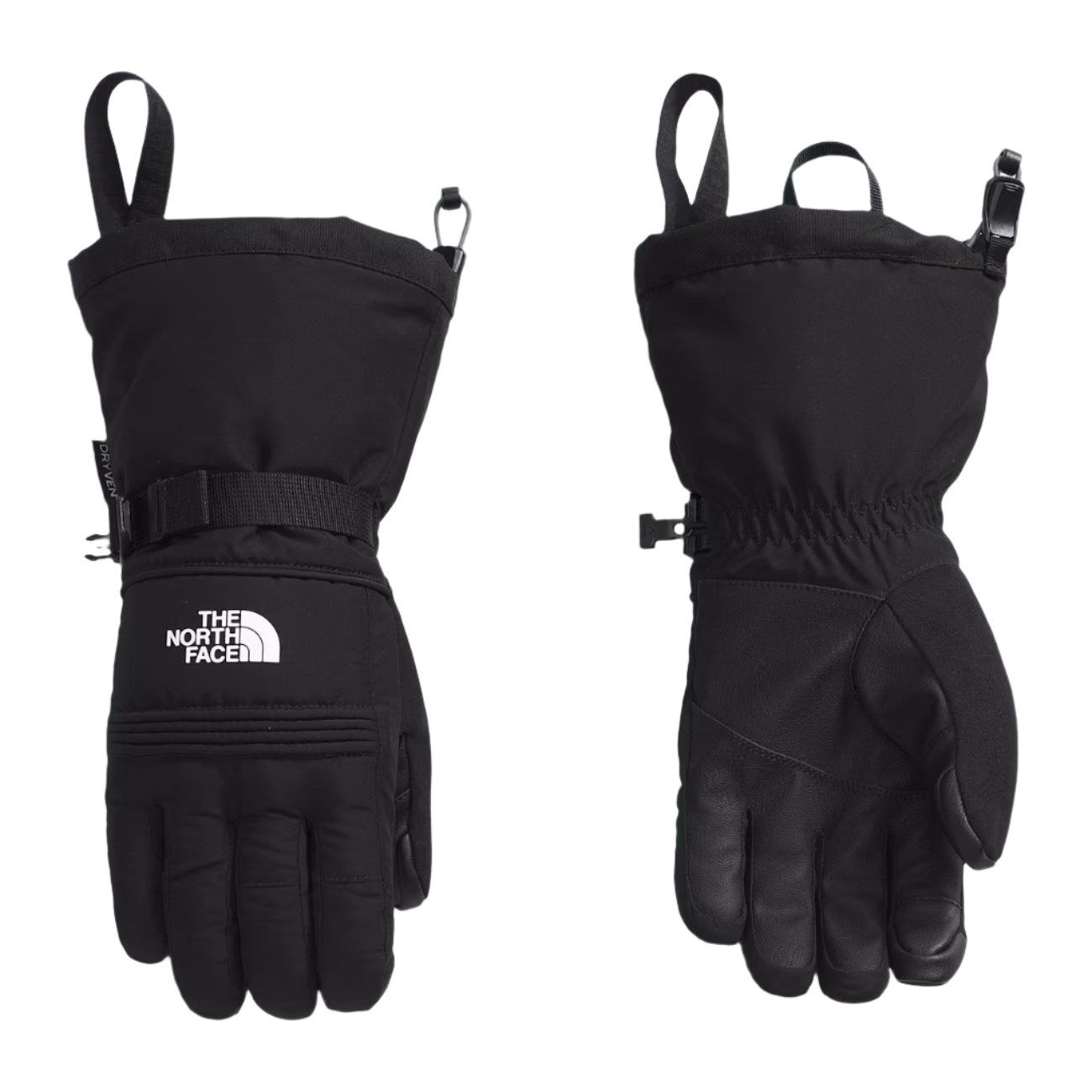 North Face Women's Montana Glove 2025 - A black glove with a white logo on the wrist and a strap closure at the top.