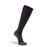 Fox River Women's Chamonix Snowboard Socks - Black snowboard socks with purple accents and a subtle geometric pattern on the top portion.
