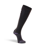 Fox River Women's Chamonix Snowboard Socks - Black snowboard socks with purple accents and a subtle geometric pattern on the top portion.