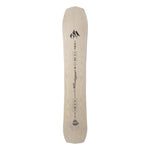 Jones Women's Flagship Snowboard 2025 - A light-colored snowboard with a black logo featuring three mountain peaks at the top, and a black line design on the bottom.