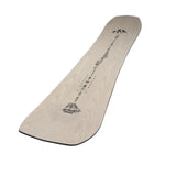 Jones Women's Flagship Snowboard 2025 - A light-colored snowboard with a black logo at the top and a black graphic on the bottom.