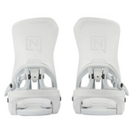 Nitro Women's Step On Snowboard Bindings - White bindings with black screws and a gray logo on top of each binding.
