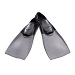 Speedo Trialon Rubber Swim Fins - A pair of black rubber swim fins with a textured surface and a strap at the heel for secure fit.