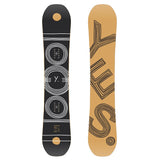 The Yes brand Women's Emoticon snowboard in black and tan features three white concentric circles with the letters "Y" and "E" inside.
