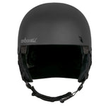 Sandbox Junior's Icon Snow Helmet 2025 - A black helmet with a white logo on the front and a chin strap.