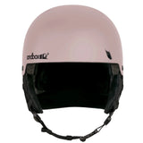 Sandbox Junior's Icon Snow Helmet 2025 - A white helmet with a black visor and chin strap, featuring a small logo on the side.