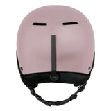 Sandbox Junior's Icon Snow Helmet 2025 - A light pink helmet with a black chin strap and ventilation holes on top.
