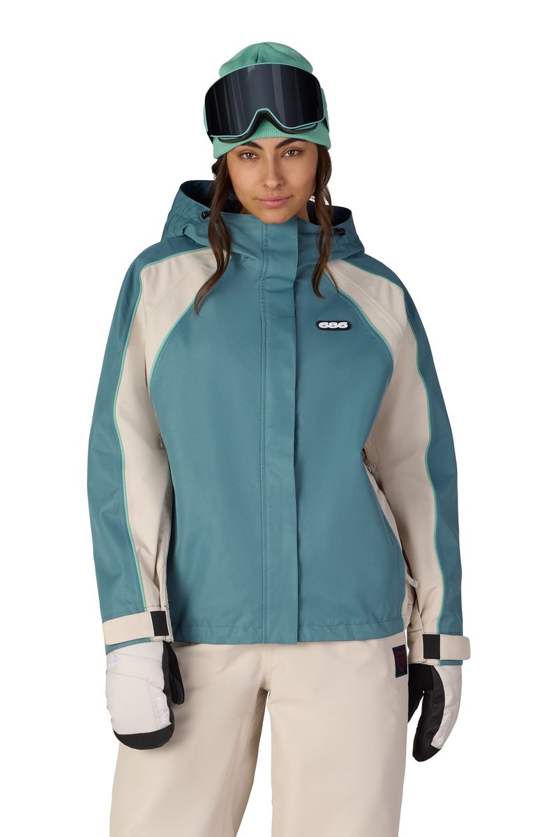 Hooded colorblock shell jacket in teal with front zipper and G66 logo