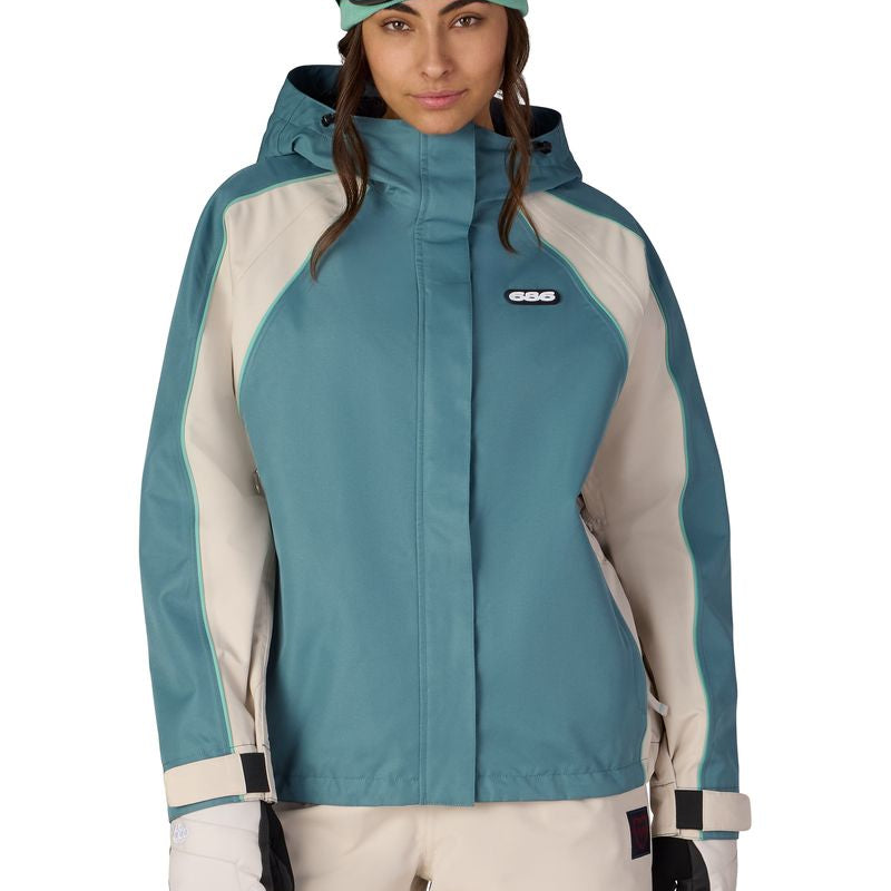 Hooded colorblock shell jacket in teal with front zipper and G66 logo
