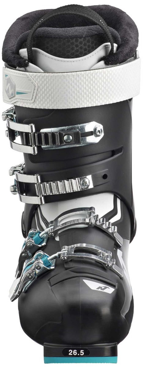Nordica Ladies' Cruise 65 Ski Boot 2020 - A black ski boot with a white strap and silver buckles.