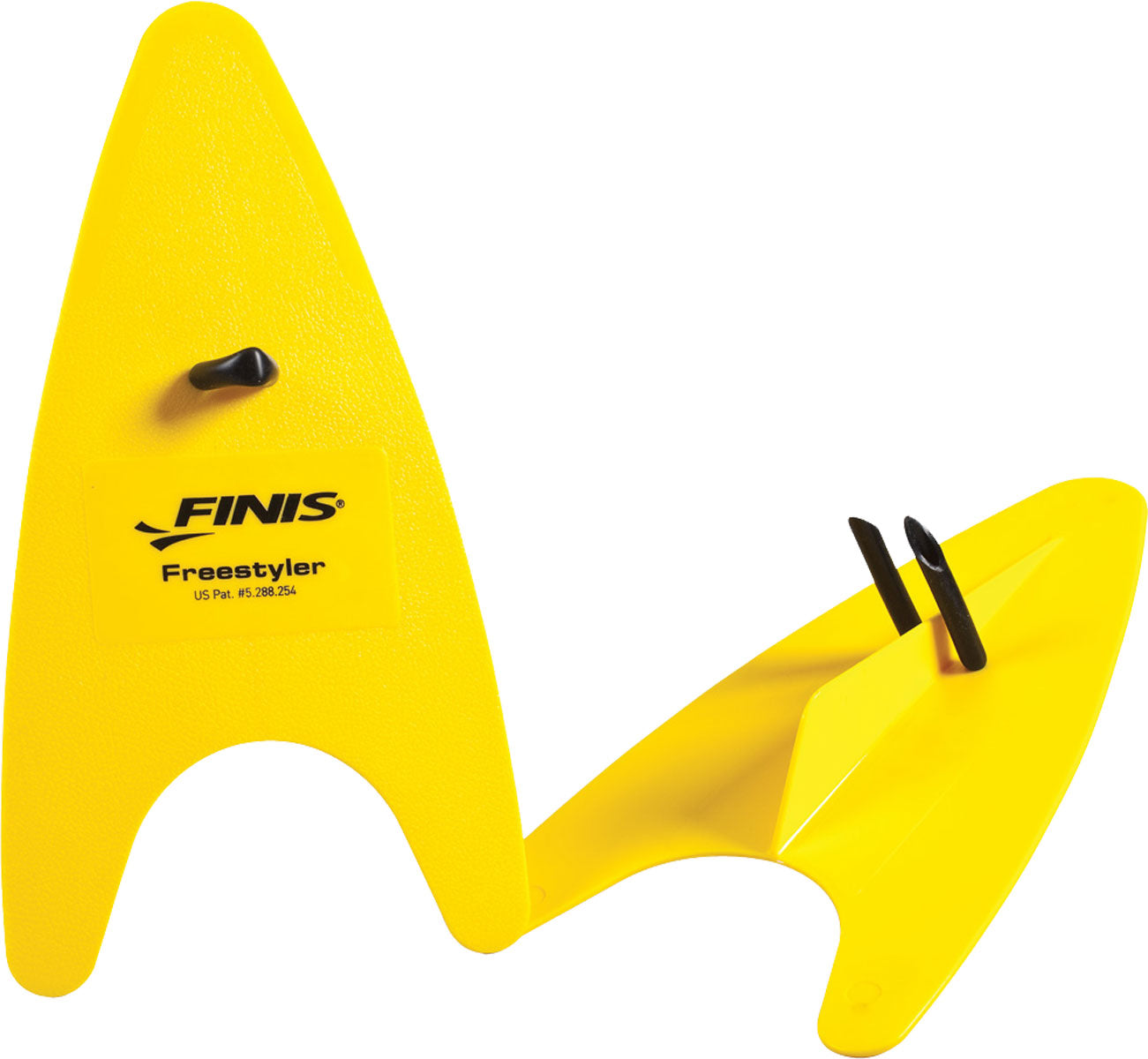 Finis Freestyler Adult Hand Paddles - Yellow paddles with black plastic tips and a textured surface.