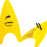 Finis Freestyler Adult Hand Paddles - Yellow paddles with black plastic tips and a textured surface.