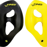 Finis ISO Strapless Isolation Swim Paddles - Black paddles with a distinctive oval-shaped hole in the center and two smaller holes on either side, set against a white background.