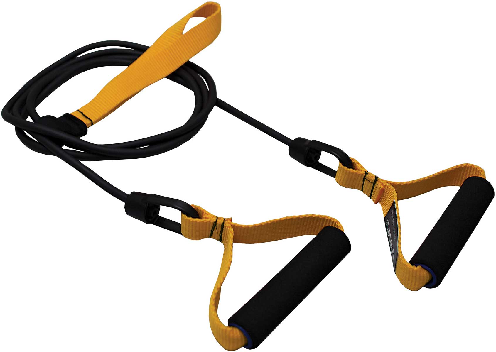 Finis Dryland Cord Resistance Bands - Black cord with black foam handles, coiled into a circle on a white background.