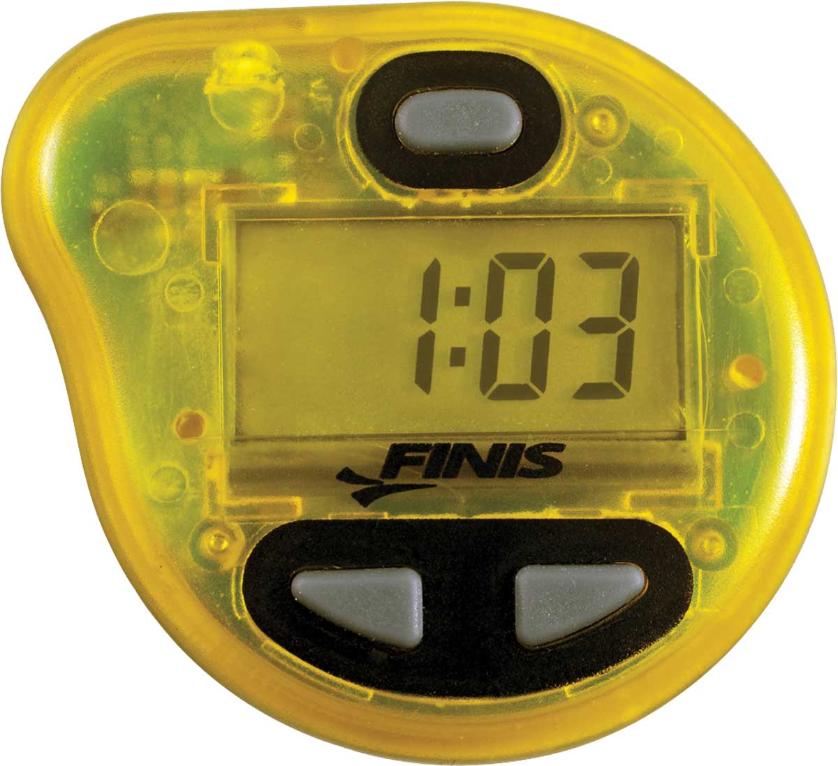 Finis Tempo Trainer Pro Underwater Metronome - Gray device with a digital display and buttons on top, angled to show front view.