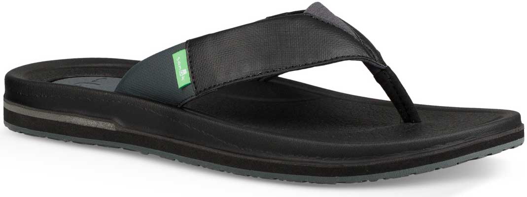 Sanuk Men's Beer Cozy 3 Sandal - A black sandal with a green logo on the strap.