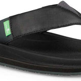 Sanuk Men's Beer Cozy 3 Sandal - A black sandal with a green logo on the strap.