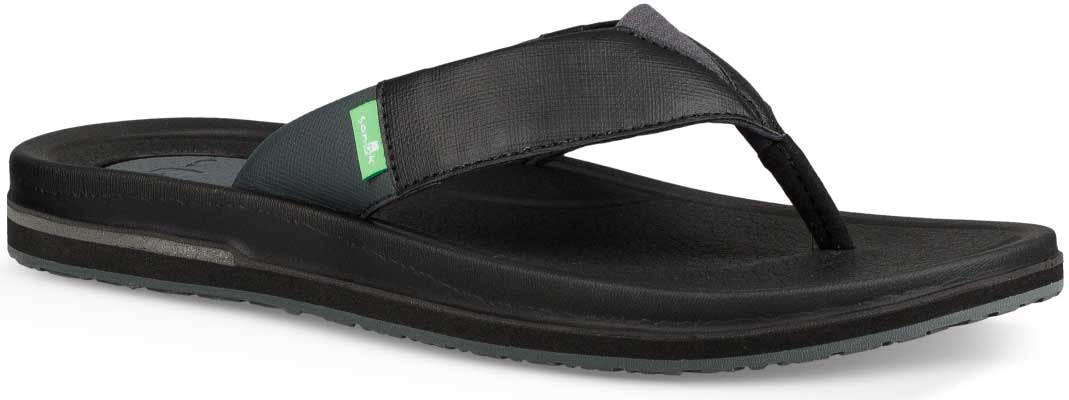 Sanuk Men's Beer Cozy 3 Sandal - A black sandal with a green logo on the strap.