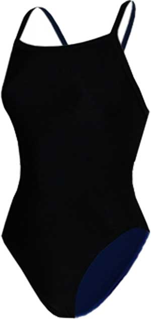 Water Pro Ladies' Solid Black Poly Thin Strap Flyback Swimsuit