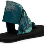 Sanuk Ladies' Yoga Sling 2 Prints Sandal - A green and grey tropical print sandal with a thick strap around the ankle.