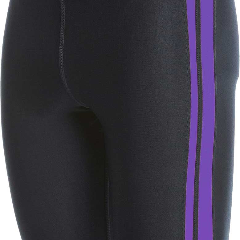 Water Pro Men's Poly Splice Striped Jammer Swimsuit - A black swimsuit with purple stripes down the side.