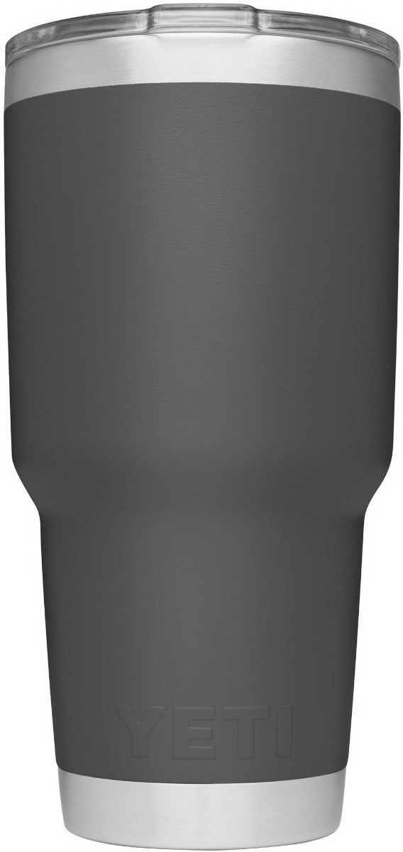 Yeti Rambler 30 oz. Tumbler with Magslider Lid - A stainless steel tumbler with a silver lid and a textured, rubber grip on the bottom.