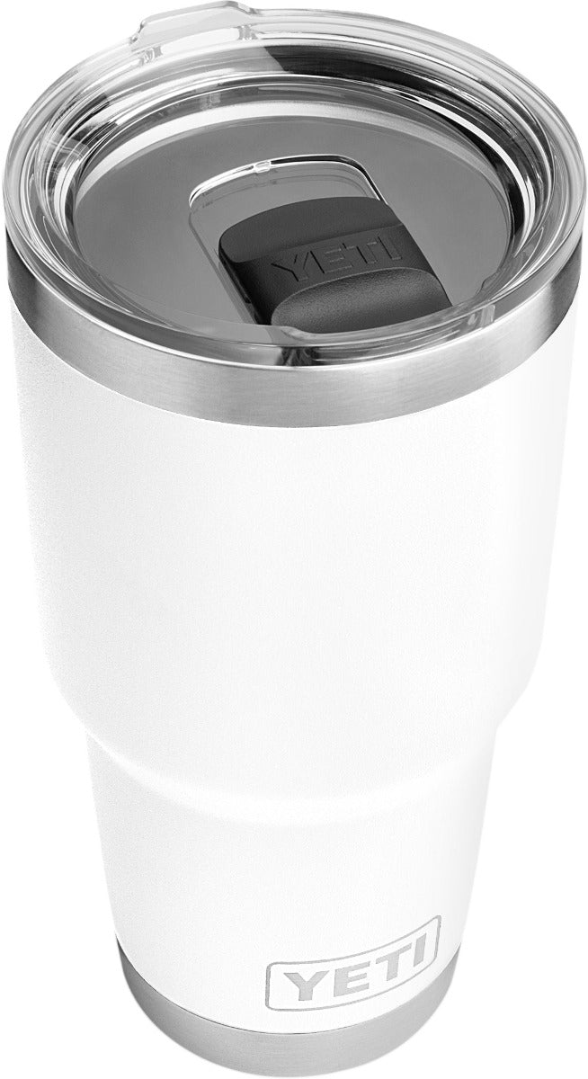 Yeti Rambler 30 oz. Tumbler with Magslider Lid - A stainless steel tumbler with a clear lid and a black MagSlider lid handle.