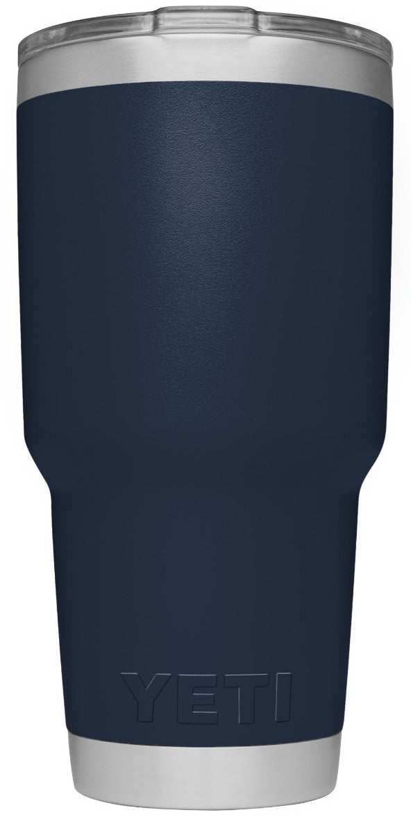 Yeti Rambler 30 oz. Tumbler with Magslider Lid - A navy blue tumbler with a silver lid and a small, round, silver slider on top.