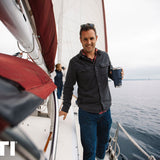 Yeti Rambler 30 oz. Tumbler with Magslider Lid - A stainless steel tumbler with a silver lid and a sliding closure mechanism.