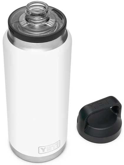 Yeti Rambler 36 oz. Bottle With Chug Cap - A white water bottle with a clear lid and black chug cap.