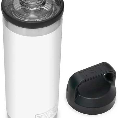 Yeti Rambler 18 oz. Water Bottle With Chug Cap - A stainless steel water bottle with a clear lid and black chug cap.