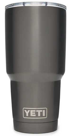 Yeti Rambler 30 oz. Tumbler with Magslider Lid - A stainless steel tumbler with a clear lid and silver handle on top.