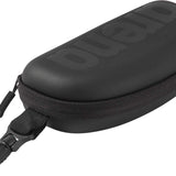 Arena Swim Goggle Case - Black zippered pouch with a handle on top, featuring a small logo and a rectangular shape.