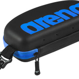 Arena Swim Goggle Case - Black case with blue strap and zip closure.