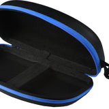 Arena Swim Goggle Case - Black case with blue zipper and elastic strap closure.