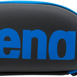 Arena Swim Goggle Case - Black case with blue trim and a black strap.