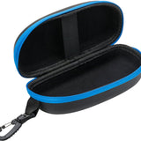 Arena Swim Goggle Case - Black zippered case with blue trim, open to show interior lining.