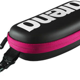 Arena Swim Goggle Case - Black case with zippered closure and pink interior lining.