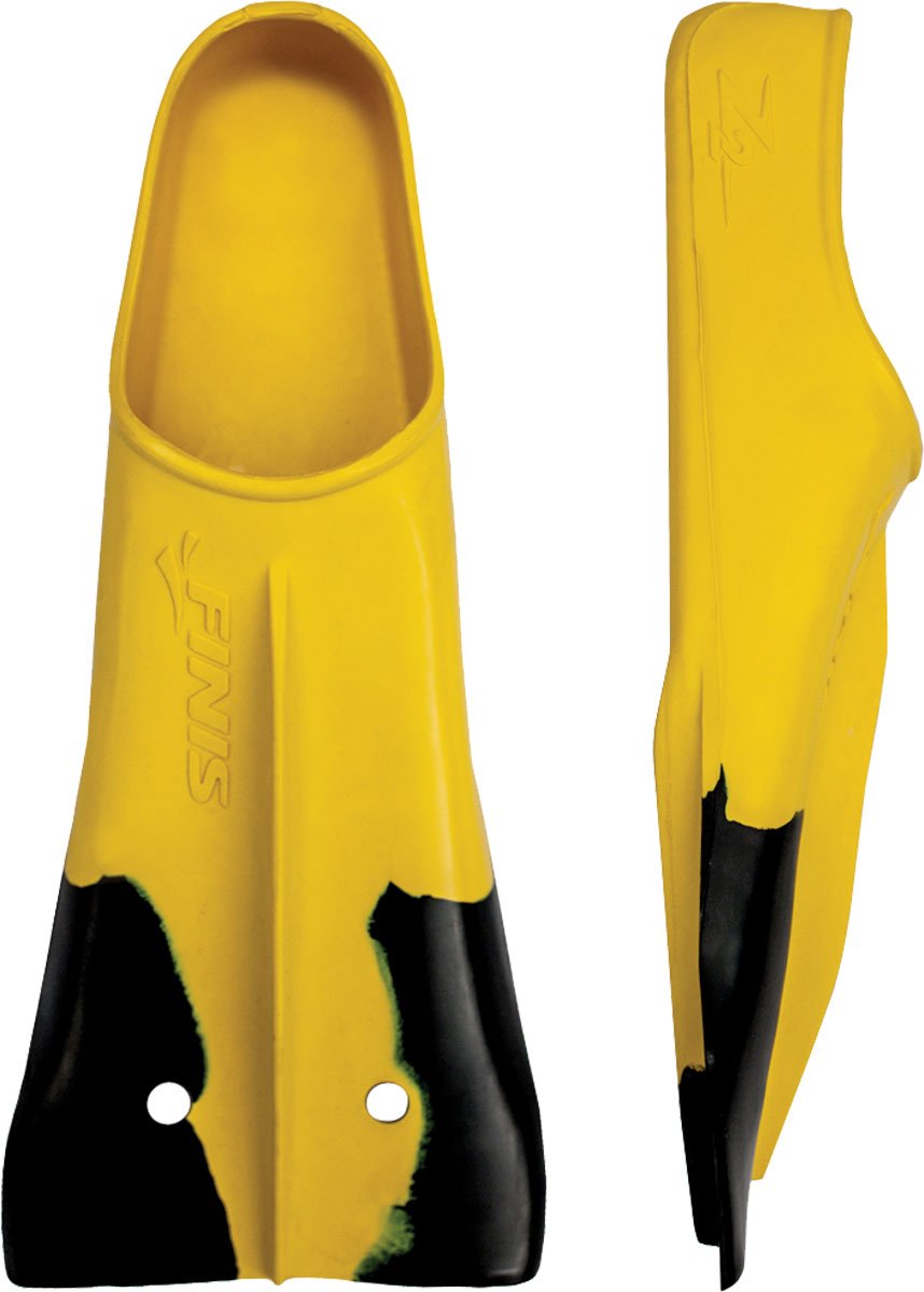 Finis Z2 Gold Zoomers Training Swim Fins - These bright yellow training fins feature a distinctive black strap and have a sleek, streamlined design.