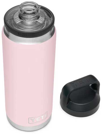 Yeti Rambler 26 oz. Bottle With Chug Cap - A stainless steel water bottle with a clear lid and black chug cap.