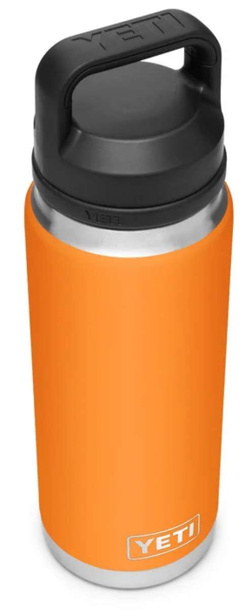 Yeti Rambler 26 oz. Bottle With Chug Cap - A stainless steel water bottle with a black chug cap and handle on top.