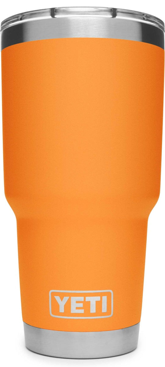 Yeti Rambler 30 oz. Tumbler with Magslider Lid - A stainless steel tumbler with a silver lid and a sliding closure mechanism.