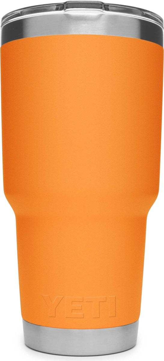 Yeti Rambler 30 oz. Tumbler with Magslider Lid - A stainless steel tumbler with a silver lid and a sliding closure mechanism.