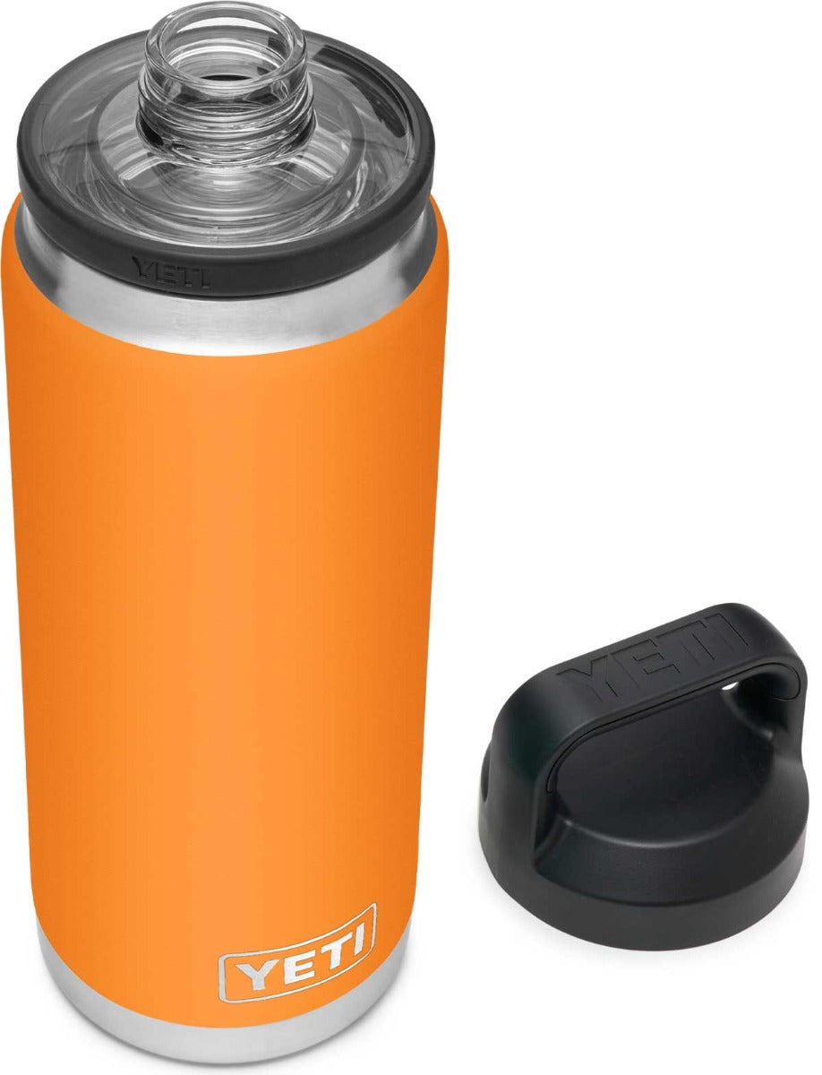Yeti Rambler 26 oz. Bottle With Chug Cap - A stainless steel water bottle with a clear lid and a chug cap on top, featuring a silver color.