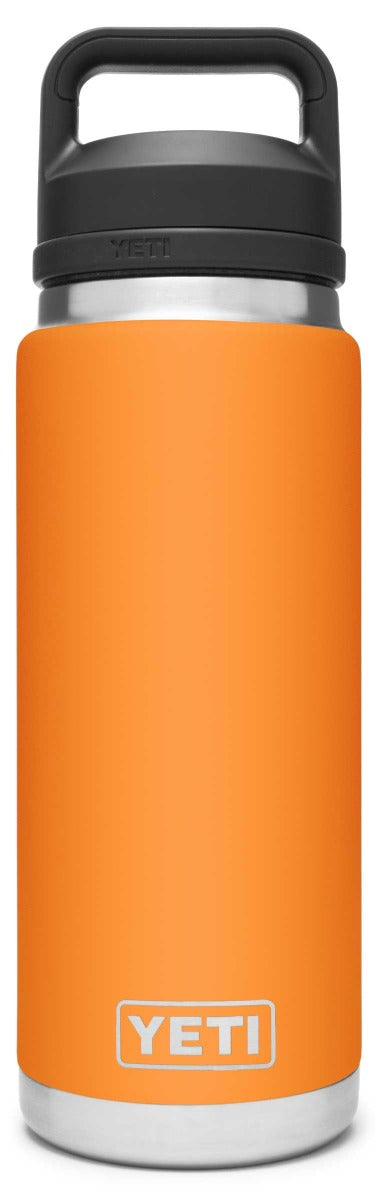Yeti Rambler 26 oz. Bottle With Chug Cap - A stainless steel water bottle with a black chug cap and handle on top.