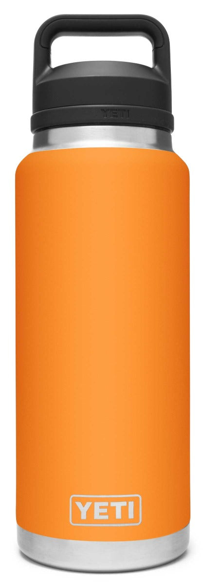 Yeti Rambler 36 oz. Bottle With Chug Cap - A stainless steel water bottle with a black chug cap and handle on top.
