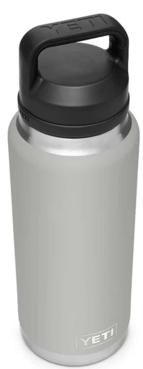 Yeti Rambler 36 oz. Bottle With Chug Cap - A stainless steel water bottle with a black chug cap and handle on top.