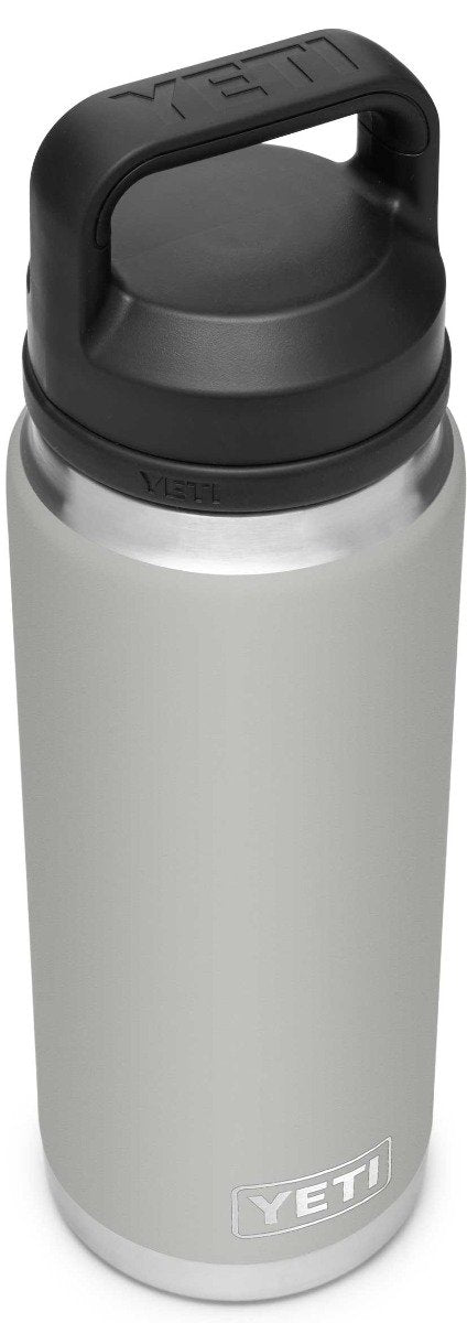 Yeti Rambler 26 oz. Bottle With Chug Cap - A stainless steel water bottle with a black chug cap and handle on top.