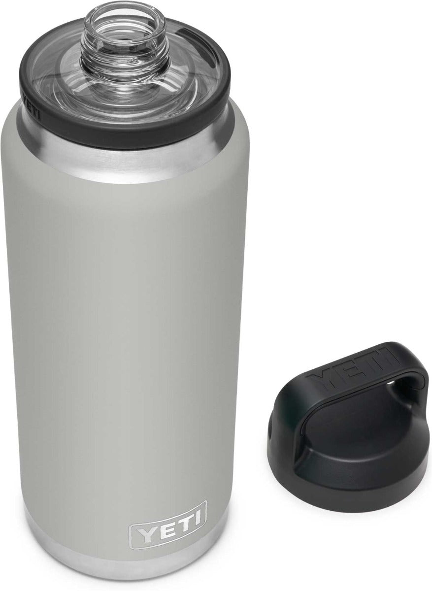 Yeti Rambler 36 oz. Bottle With Chug Cap - A stainless steel water bottle with a clear lid and a chug cap on top.