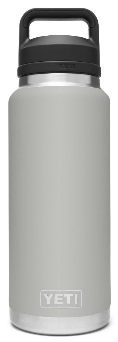 Yeti Rambler 36 oz. Bottle With Chug Cap - A stainless steel bottle with a black chug cap and handle on top.